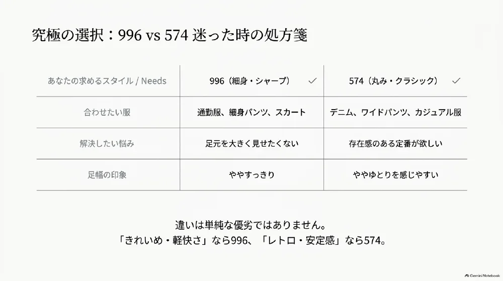 996と574の選び分け早見表