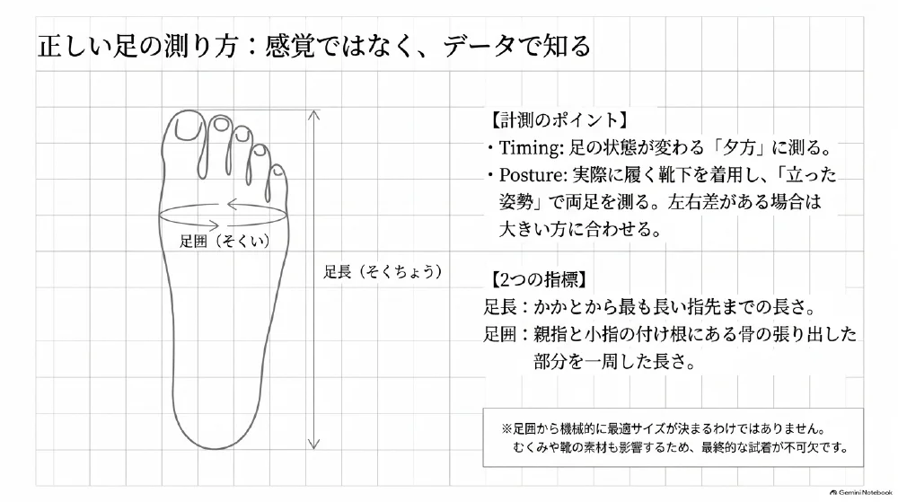 足長と足囲を測る方法