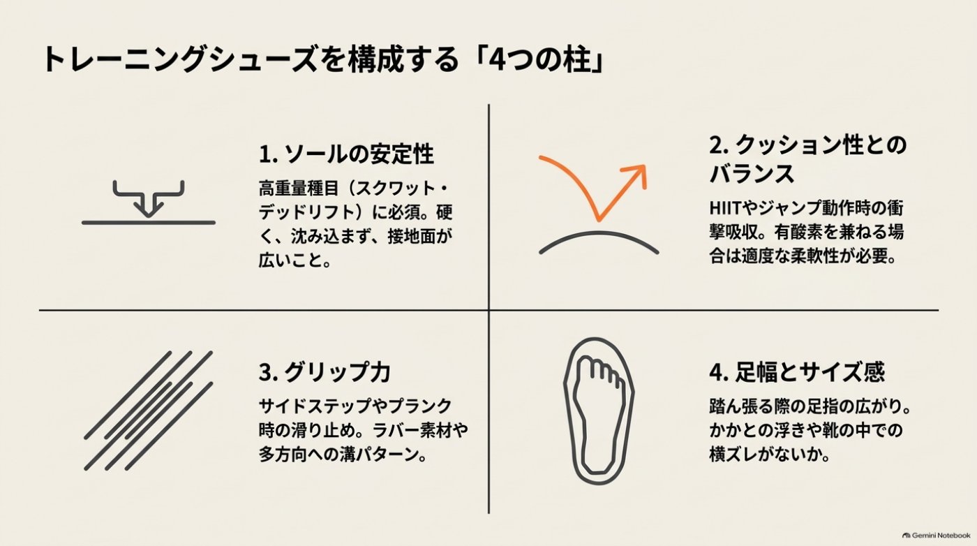 ジムシューズ選びの4つの柱