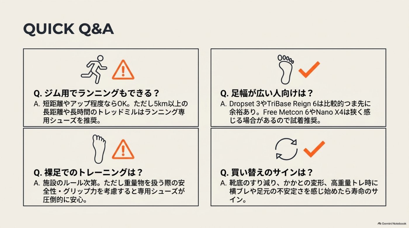 ジムシューズ選びのQ&Aまとめ